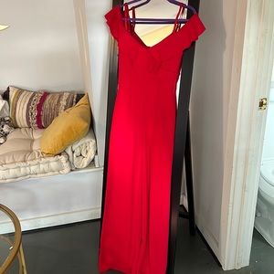 Read full length jumpsuit with zipper and ruffles